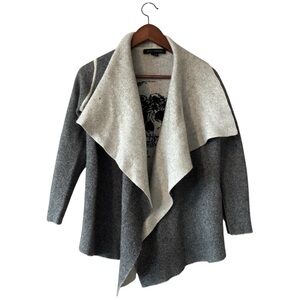 Skull Cashmere Cardigan Sweater S Gray and Cream Long Sleeve Open Front Wool
